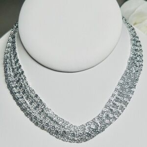 Vintage Sarah Coventry “Silvery Cascade”, Silver tone multi strand Necklace, 18”